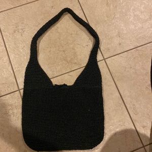 Gray in color large cross body women knit bag